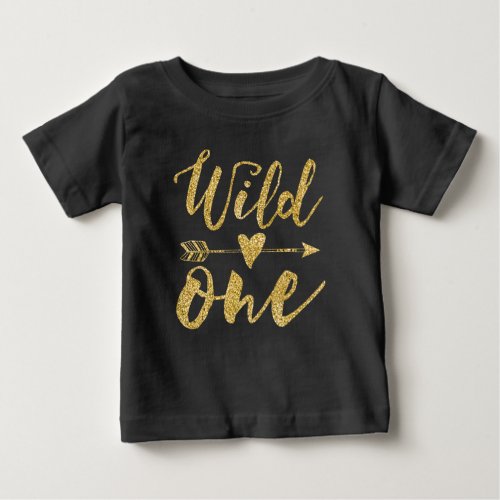 Wild One  1st Birthday Black  Golden Baby T_Shirt