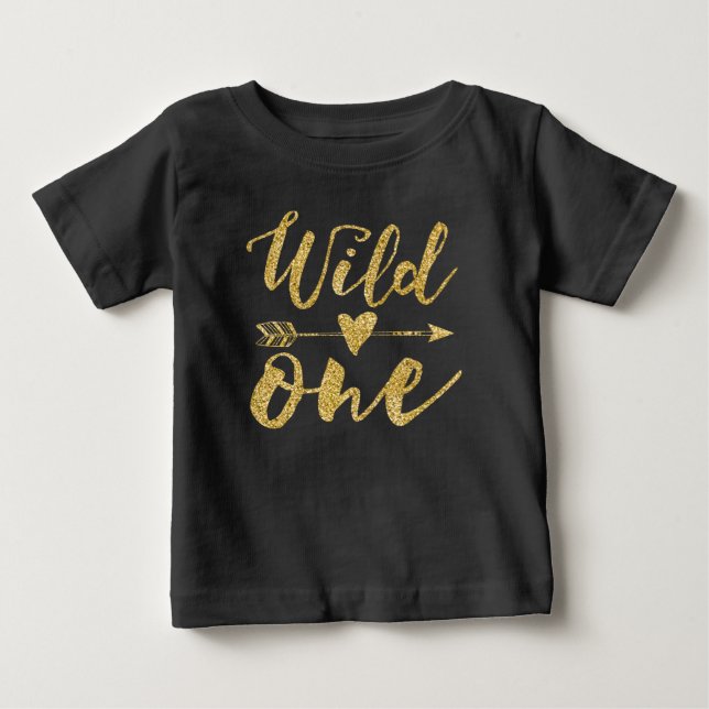 Wild One | 1st Birthday Black & Golden Baby T-Shirt (Front)