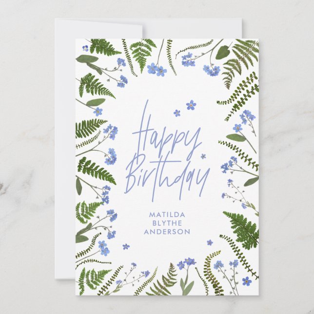 Wild one 1st birthday blue floral fern botanical i invitation (Front)