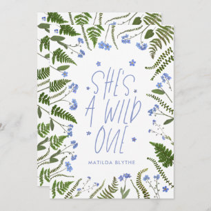 Wild one 1st birthday blue floral fern botanical invitation