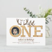 Wild One 1st Birthday Boy Photo Invitation (Standing Front)