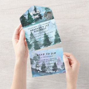 Wild One 1st Birthday Boy Rustic Animal Forest All In One Invitation
