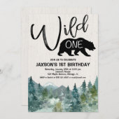 Wild one 1st birthday boy rustic mountains forest invitation (Front/Back)