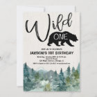 Wild one 1st birthday boy rustic mountains forest