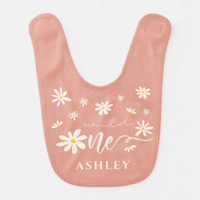 Wild One 1st Birthday Daisy Peach Boho   Baby Bib (Front)