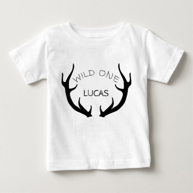 Wild One 1st Birthday Deer Antlers Baby T-Shirt (Front)