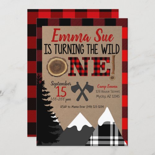 Wild One 1st Birthday Flannel Lumberjack Birthday Invitation