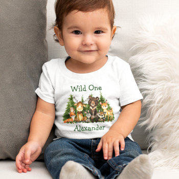 Wild One 1st Birthday Forest Animals Trees Baby T-shirt by HappyMemoriesKidsCo at Zazzle