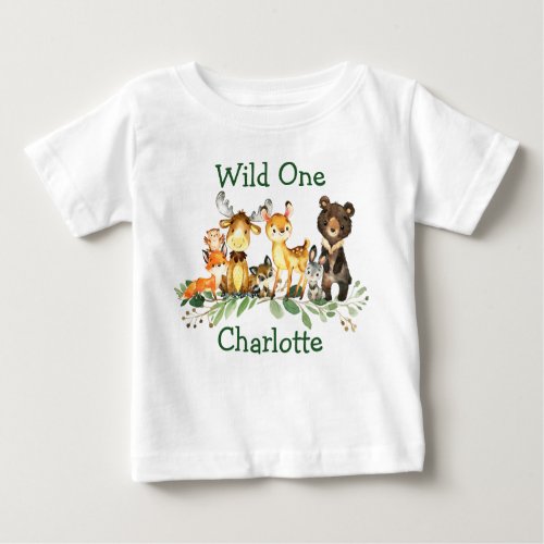 Wild One 1st Birthday Forest Woodland Animals Baby T_Shirt