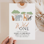 Wild One 1st Birthday Invitation<br><div class="desc">Wild One 1st birthday invitation with a safari animals theme. Invitation features clean and modern graphics of a cheetah,  elephant,  giraffe,  and zebra. The perfect invitation for your baby's first birthday celebration.</div>