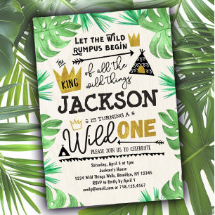 Wild ONE 1st Birthday Invitation Boy Wild Things