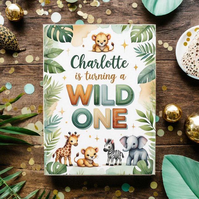 Wild One 1st Birthday Invitation Card - Charlotte (Creator Uploaded)
