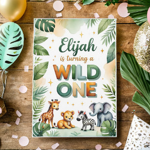 Wild One 1st Birthday Invitation Card - Elijah