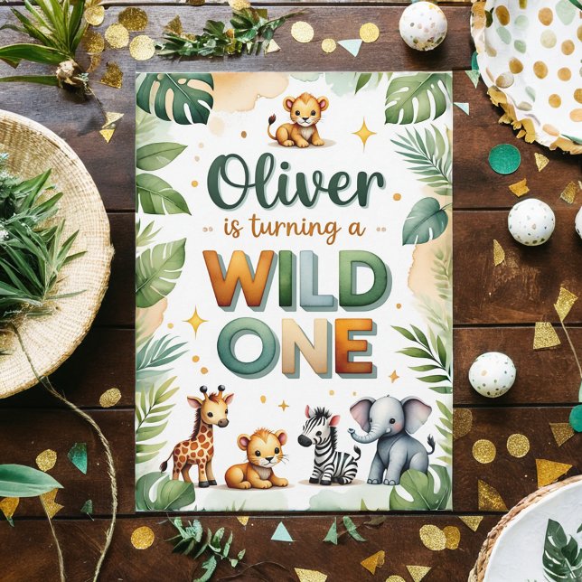 Wild One 1st Birthday Invitation Card - Oliver (Creator Uploaded)