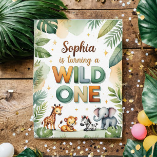 Wild One 1st Birthday Invitation Card - Sophia