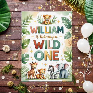 Wild One 1st Birthday Invitation Card - William