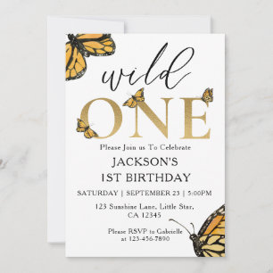 Wild One 1st Birthday Invitation For a Gold Safari