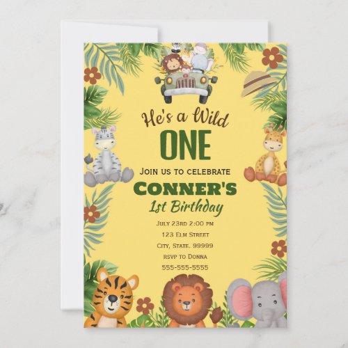 Wild One 1st Birthday Invitation for Boy 