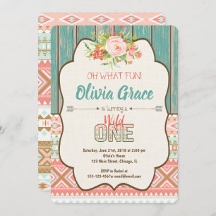 Wild one 1st birthday invitation girl tribal boho