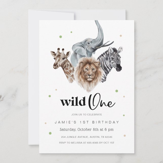 Wild One 1st Birthday Invitation, Safari Jungle In Invitation (Front)