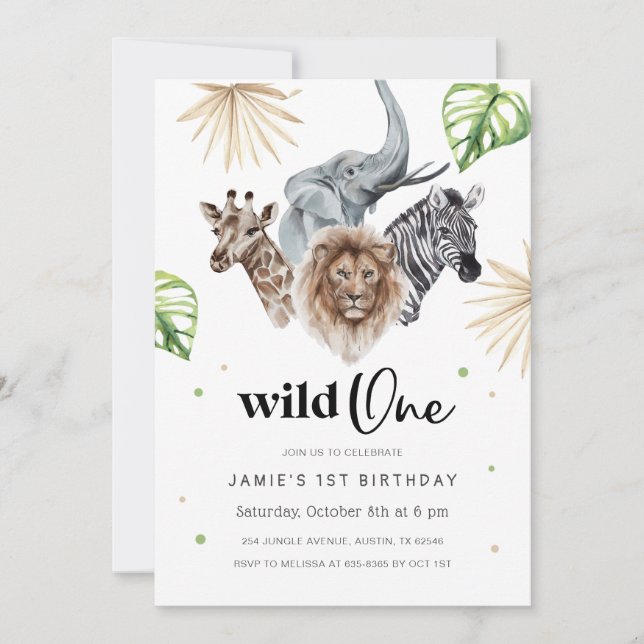 Wild One 1st Birthday Invitation, Safari Jungle In Invitation (Front)