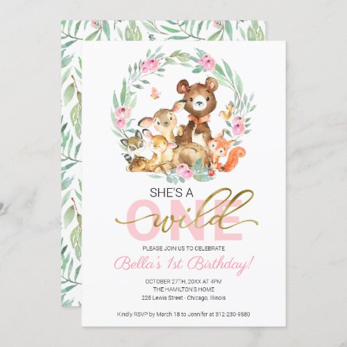 Wild One 1st Birthday Invitation Woodland Animals 