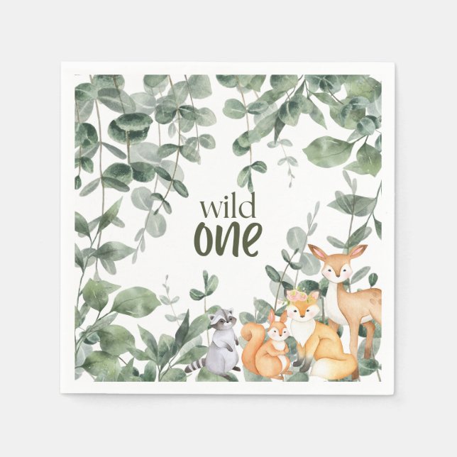 Wild One 1st Birthday Invitation Woodland Safari  Napkins (Front)