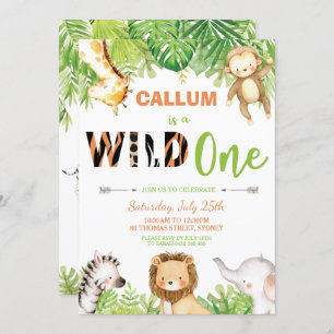 Wild One 1st Birthday Jungle Animals Boy Invitation
