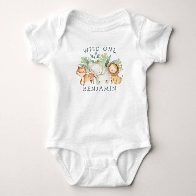 Wild One 1st Birthday Jungle Baby Bodysuit (Front)