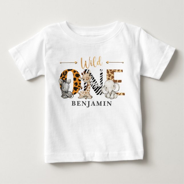 Wild One 1st Birthday Jungle Baby T-Shirt (Front)