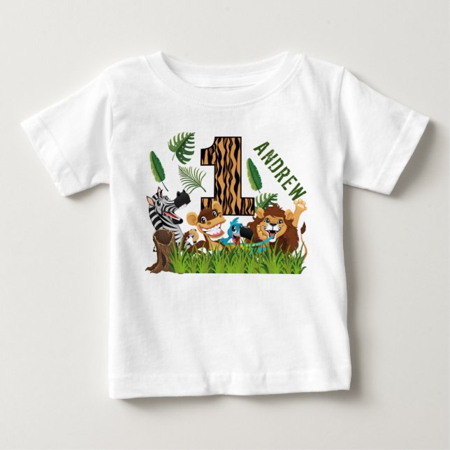 Wild One 1st Birthday Jungle Baby T-Shirt (Front)