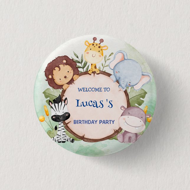 wild one 1st birthday jungle safari Birthday party Button (Front)