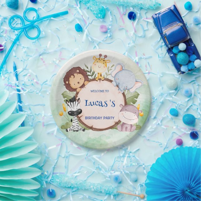 wild one 1st birthday jungle safari Birthday party Paper Plates (Party)