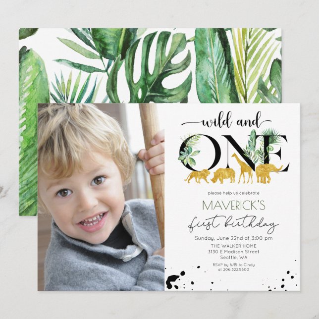 Wild One 1st Birthday Jungle Safari Invitation (Front/Back)