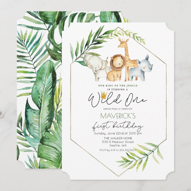 Wild One 1st Birthday Jungle Safari Invitation (Front/Back)