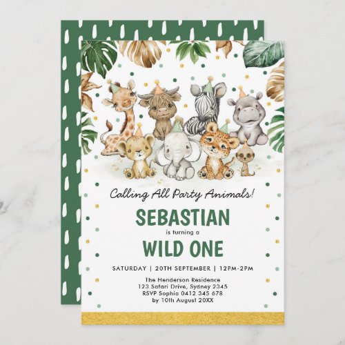 Wild One 1st Birthday Jungle Safari Party Animals  Invitation