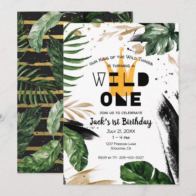 Wild One 1st Birthday | King of Things Crown Invitation (Front/Back)