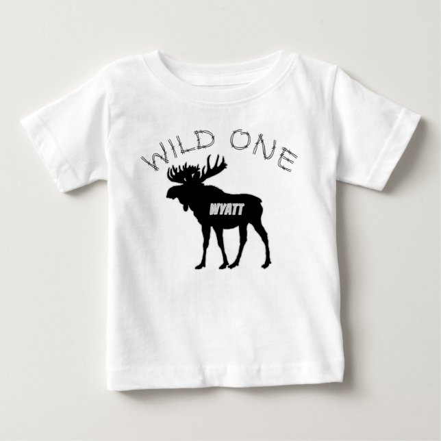 Wild One 1st Birthday Moose Forest Creatures Baby T-Shirt (Front)