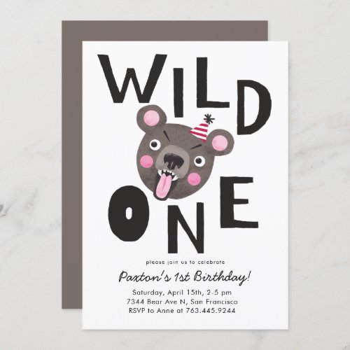 Wild One 1st Birthday Party Bear Invitation
