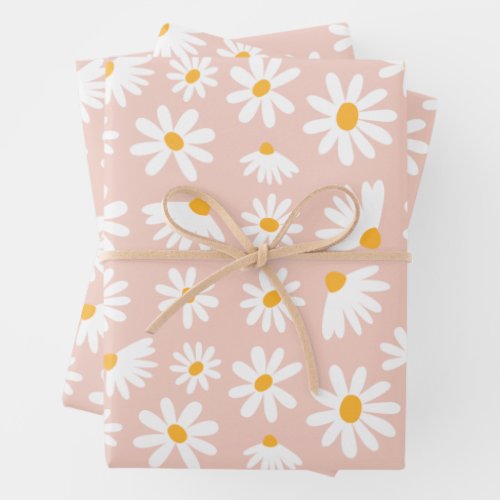 Wild One 1st Birthday Party Boho Blush Pink Daisy  Wrapping Paper Sheets
