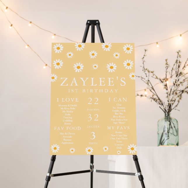 Wild One 1st Birthday Party Boho Daisy Milestone F Foam Board (In Situ (Stand))