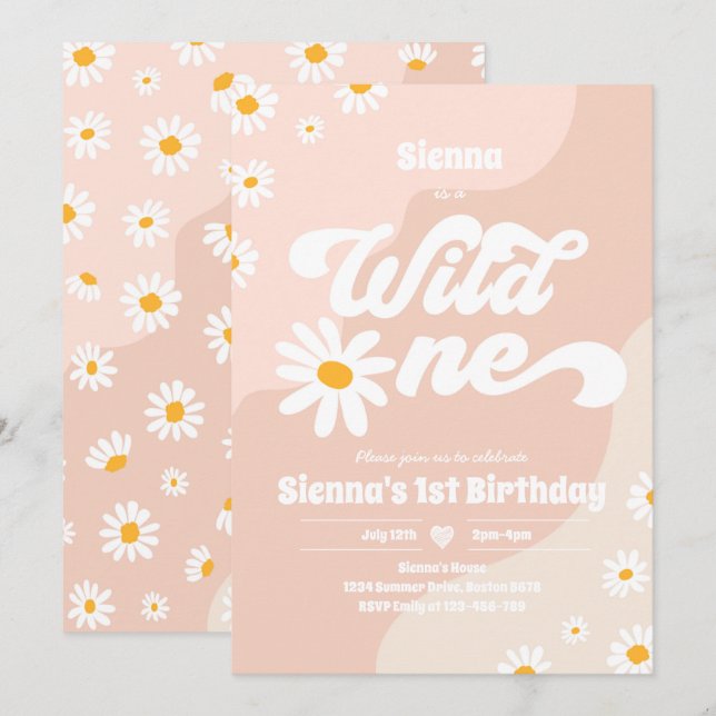Wild One 1st Birthday Party Boho Floral Daisy Invitation (Front/Back)