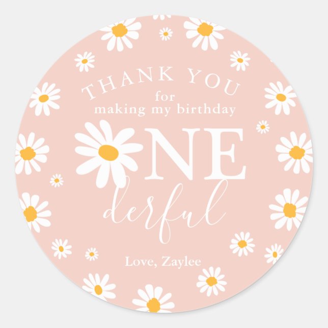 Wild One 1st Birthday Party Boho Retro Daisy Classic Round Sticker (Front)