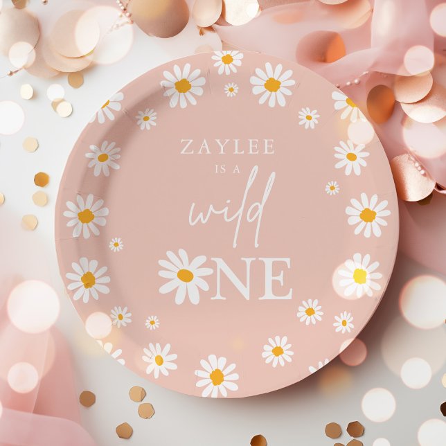 Wild One 1st Birthday Party Boho Retro Daisy Paper Plates (Creator Uploaded)