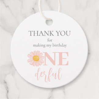 Wild One 1st Birthday Party Boho Retro Pink Daisy Favor Tags