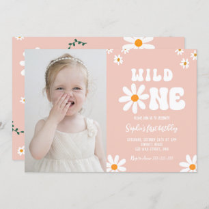 Wild One 1st Birthday Party Daisy Boho Photo Invitation