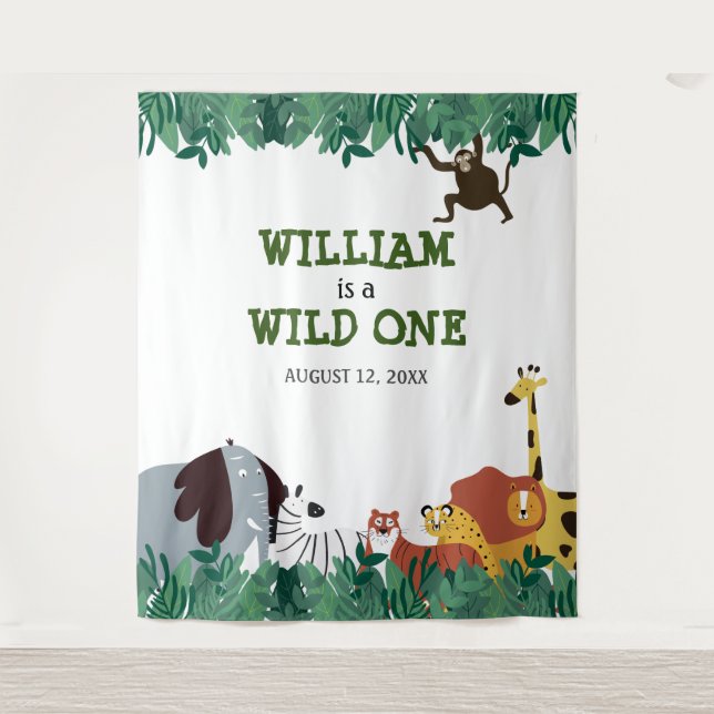 Wild One 1st Birthday Party Jungle Photo Backdrop (Front)