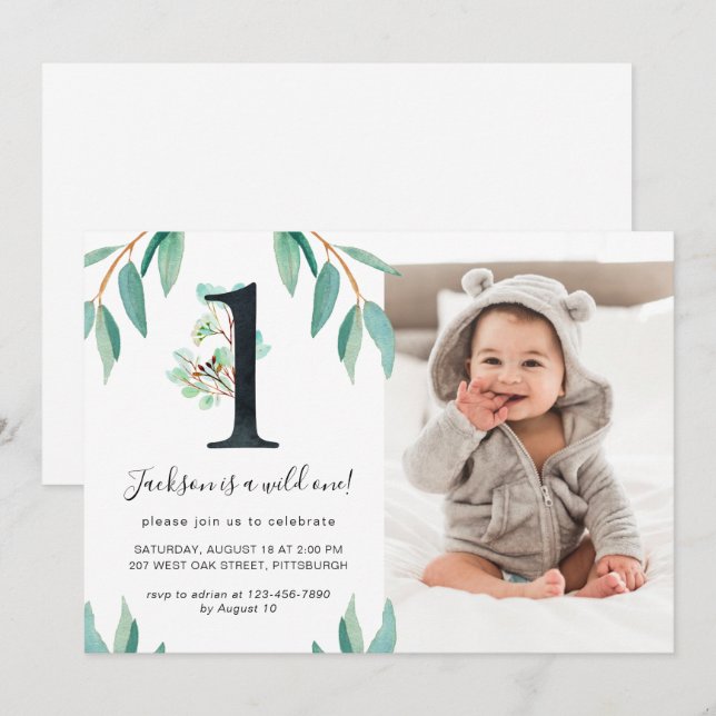 Wild One 1st Birthday Party Photo Invitation (Front/Back)