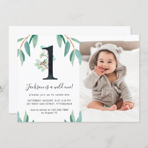 Wild One 1st Birthday Party Photo Invitation