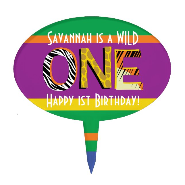 Wild One 1st Birthday Party Safari Cake Topper (Front)